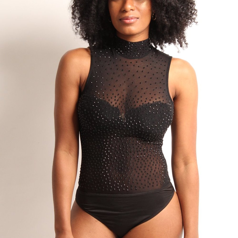 Black Mesh Rhinestone Bodysuit
